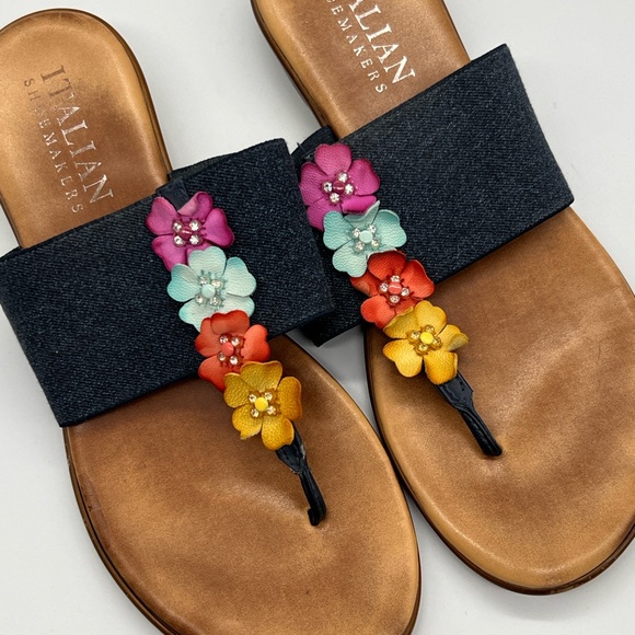 Italian Shoemakers Women's Slide Sandals with Multicolor Floral Trim - Picture 2 of 6